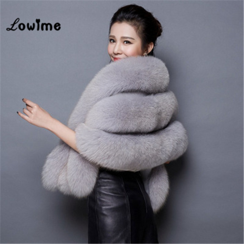 Multi Farbe Auf Lagerbier Bolero Frauen Faux Fell Hochzeit Jacke Günstige Pelz Schal Braut zucken Kap Mariage Winter Braut Mantel Neue: Grau