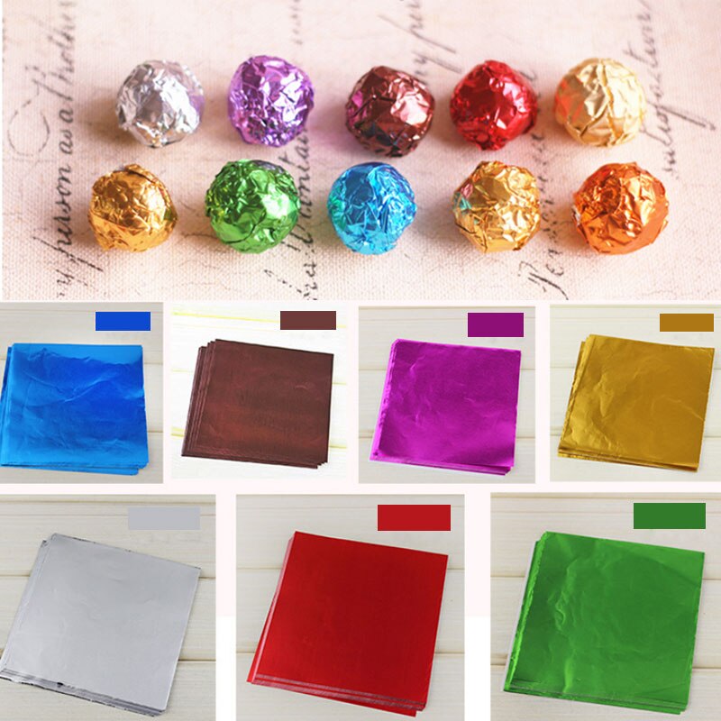 100 pièces chocolat emballé papier aluminium feuille de sucre couleur aléatoire 10*10 cm