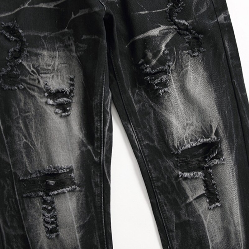 Pantalones vaqueros negros rasgados para hombre, jeans rectos de talla grande, europeos y americanos, Otoño/Invierno, novedad de