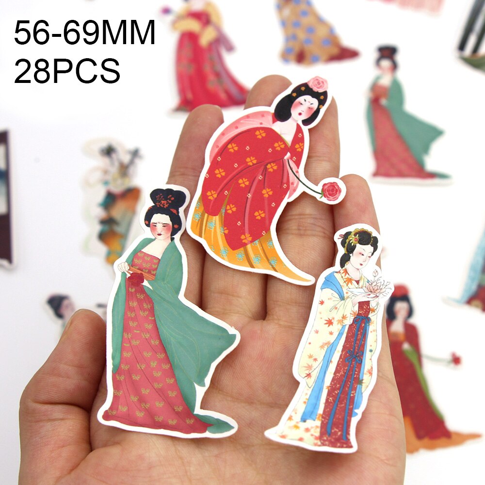 28Pcs/pack Tang Dynasty Ladies Stickers Ancient Chinese Style Sticker For Diary Notebook Scrapbooking Stationery Supplies