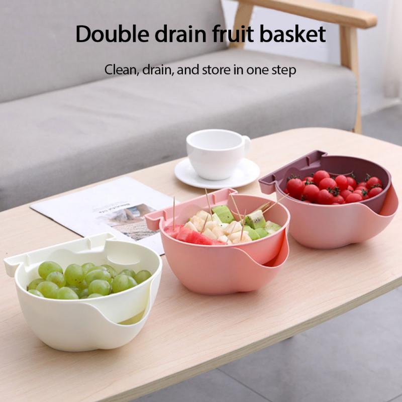 Kitchen Double-layer Plastic Sealed Fresh-keeping Box Draining Vegetables Blue Fruit Basket Vegetable Washing Basket