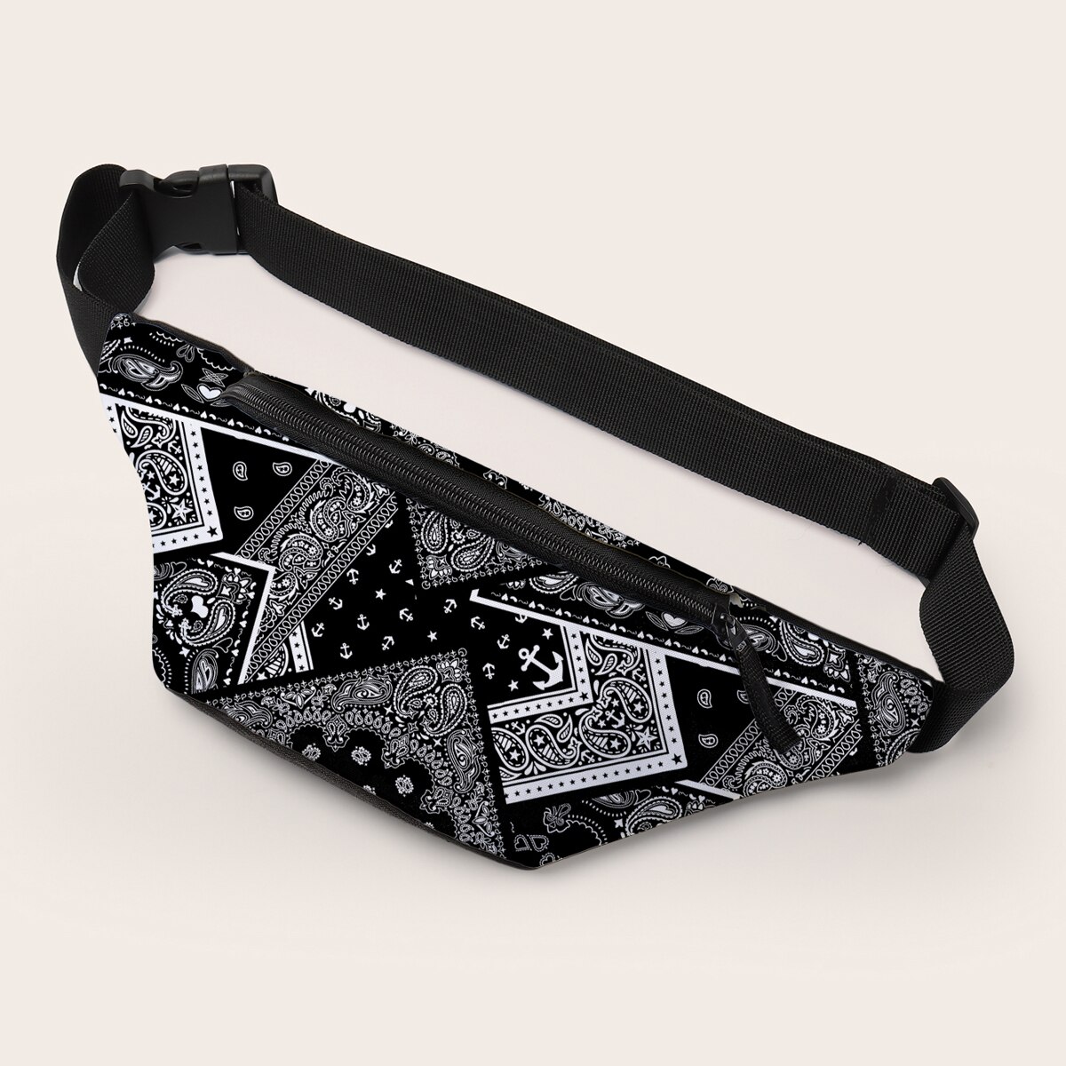 Deanfun Waist Bag Balck And White Printed Fanny Pack For Women Belt Bag 18054