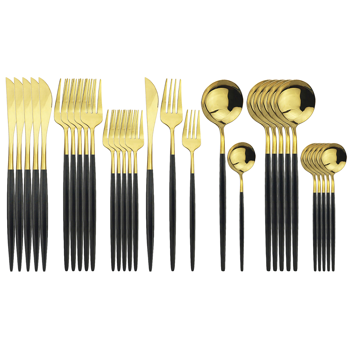 30Pcs Roze Goud Bestek Set 304 Rvs Servies Set Mes Dessert Vork Lepel Bestek Set Keuken Party Servies set: Black Gold