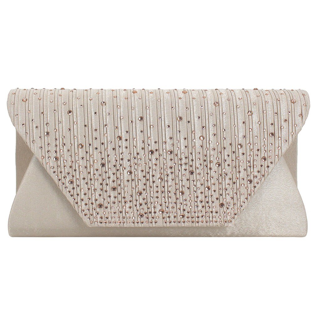 Ladies Satin Clutches Evening Bags Crystal Bling Handbags Wedding Party Purse Envelope Womens Bags Wallet Clutch Bag: Beige 