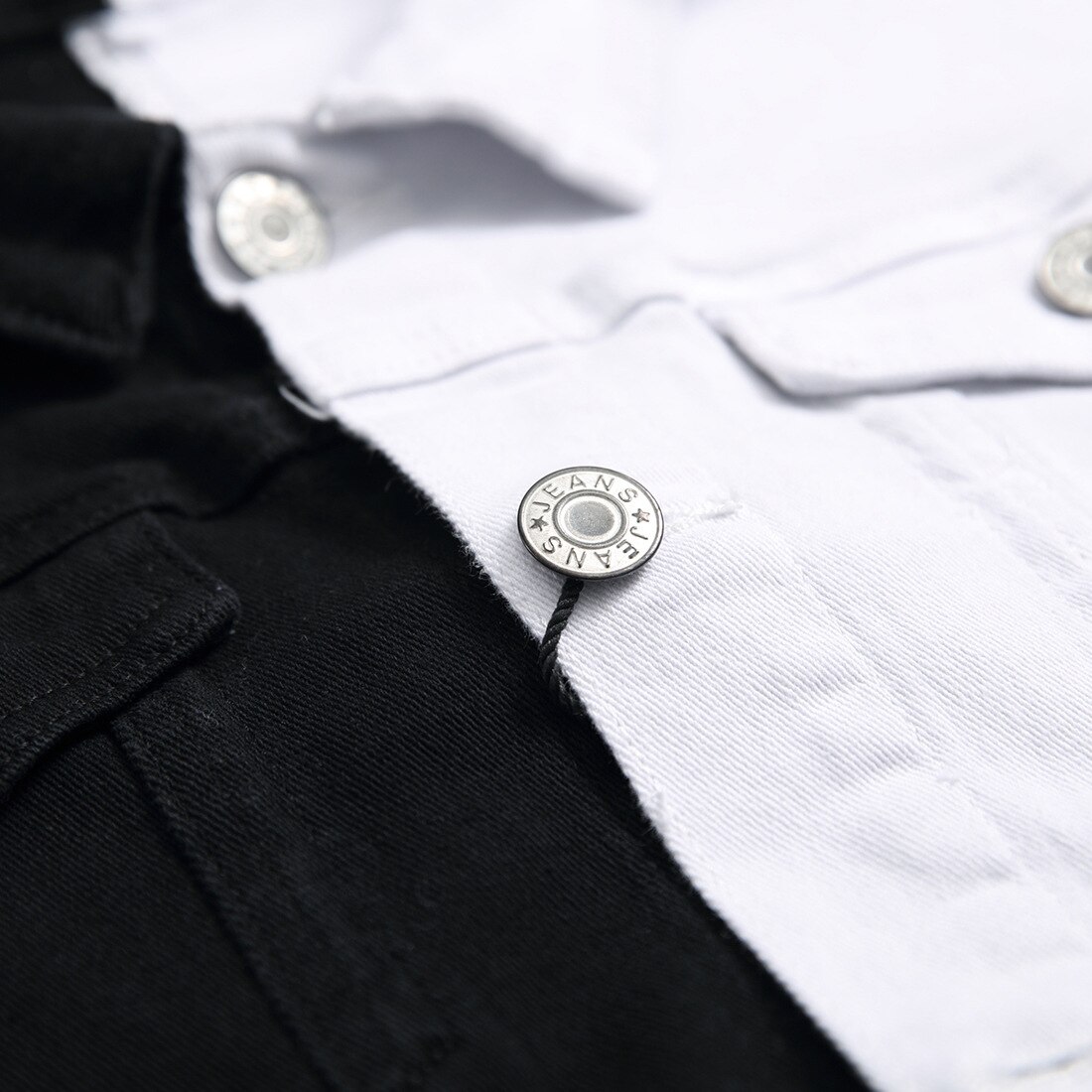 Mannen Streetwear Zwart Wit Twee-Tone Patchwork Slim Fit Jean Jassen Motorfiets Hip Hop Katoen Casual Denim Jacket Jassen