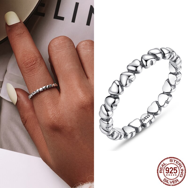 Bamoer Echtem 925 Sterling Silber Regenbogen Herz Ring für Frauen Liebe Ringe Luxus Bunte Zirkon Hochzeit Schmuck: PA7108 / 7