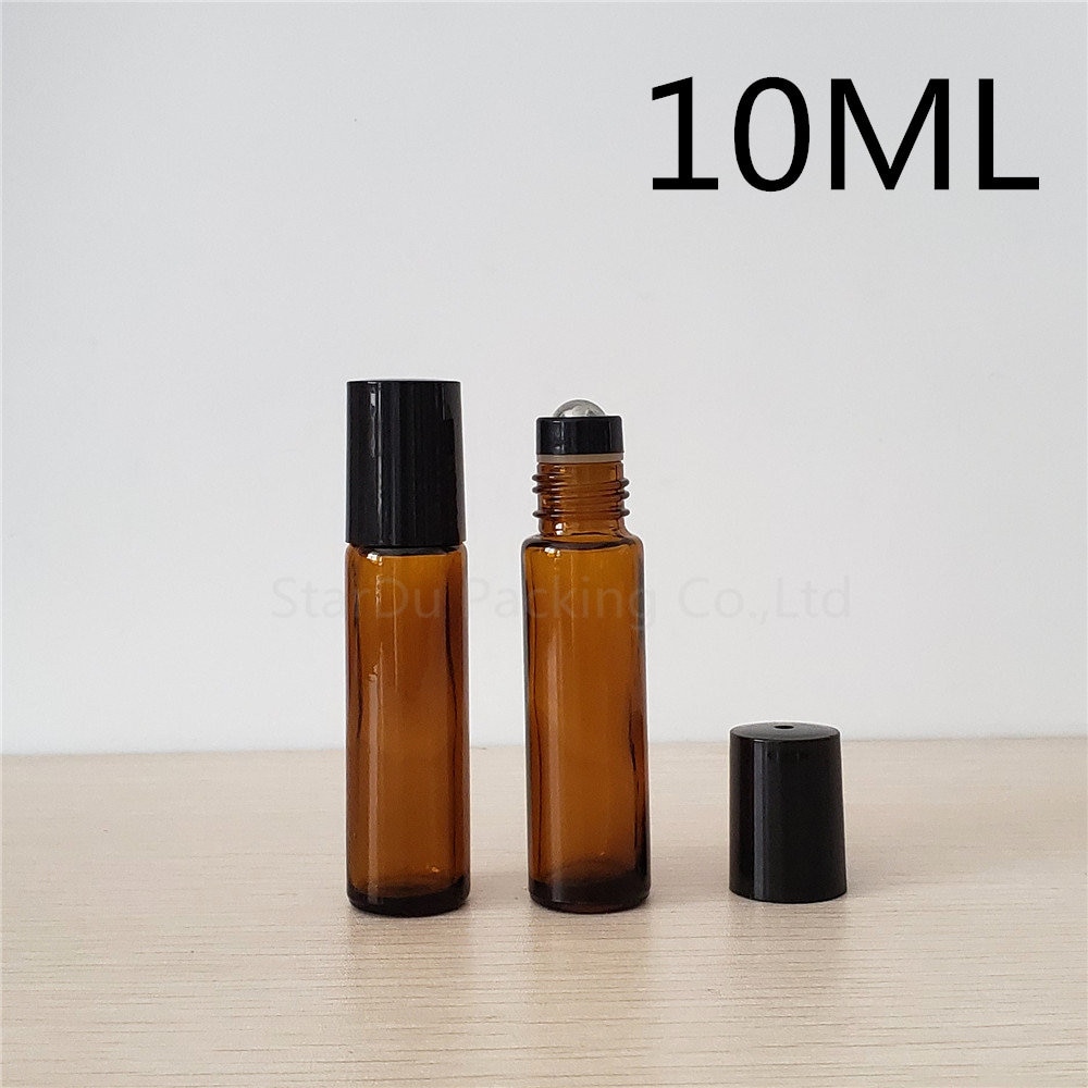 Botella Roll On ámbar de 10ml, botella Rollon de aceite esencial ámbar de 10cc, contenedor de rodillo de vidrio pequeño, 6 uds.