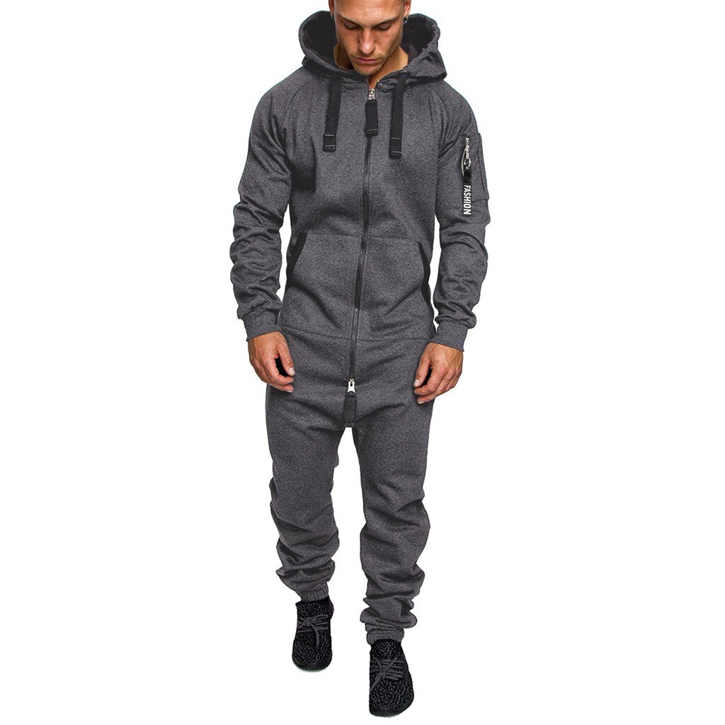 Mannen Pyjama Splicing Herfst Winter Casual Rits Jumpsuit Effen Kleur Losse Een Stuk Katoen Пижамы Сплошные Мужские # T2G