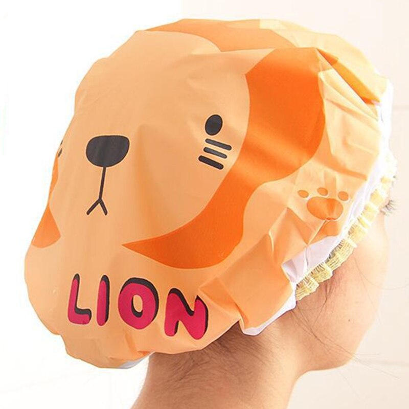thirstyAA Plastic Waterproof Shower Caps Eco-Friendly Cartoon Lovely Elastic Band Hat Bath Cap Bathroom Women Bathing Cap