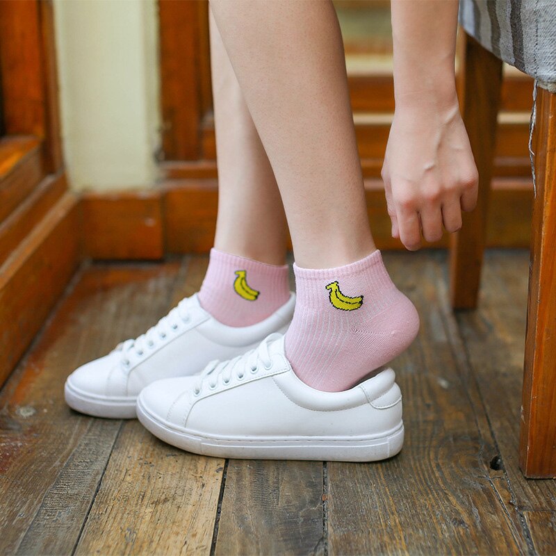 Spring Summer Art Fresh Fruit Boat Socks White Soft Cotton Socks Breathable Cute Women's Travel Hosiery