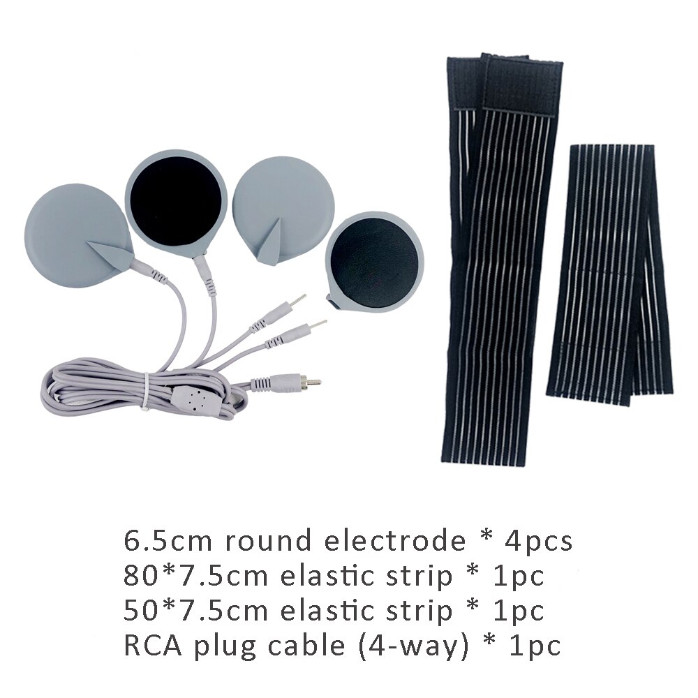 RCA Plug Cable with 4 Output Plugs EMS Electrode Patch Microcuttent Conductive Silicone Paddle Elastic Strict Kit: 6.5cm round kit