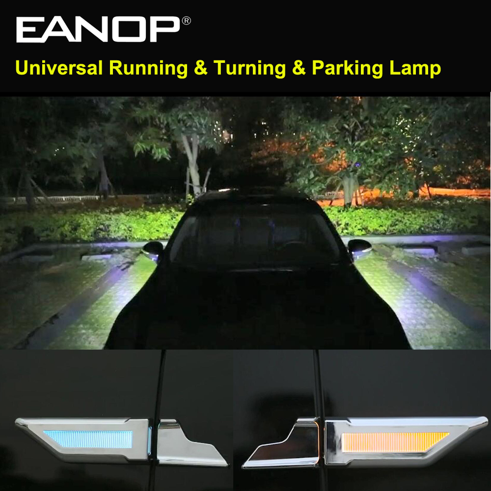 Eanop Auto Universele Led Light 3in1 12V Auto Fender Lampen Running Richtingaanwijzers Parking Licht Blauw/Geel/witte Kleur