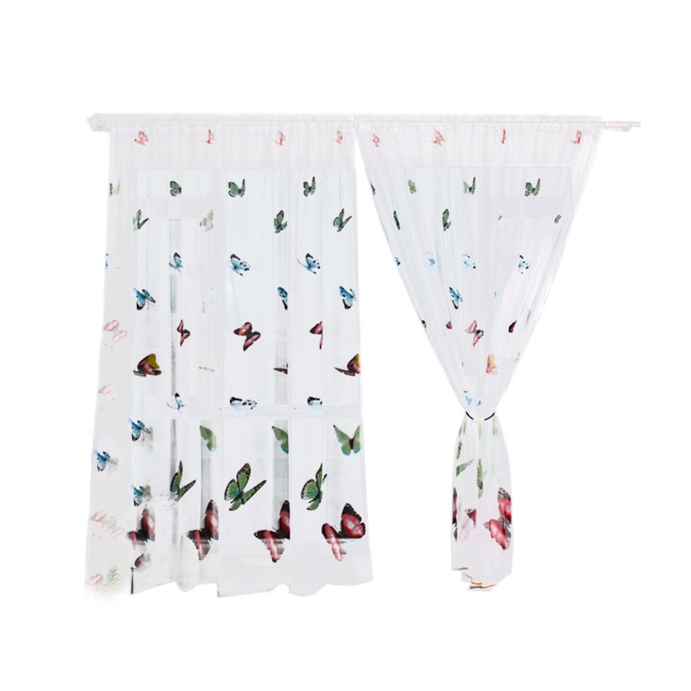 Sypialnia dostarcza tiul na firanki kurtyna jasny wzór motyl gaza zwykły balkon robić sypialni hotel okno zasłona wystrój, 100x200cm: biały 1