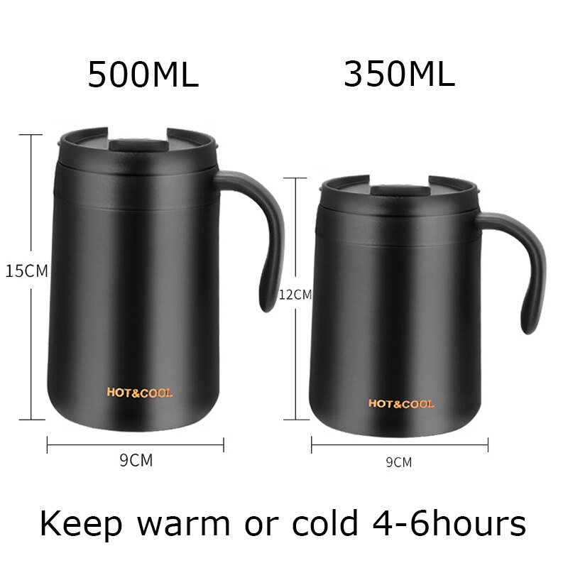 350/500ML Double Stainless Steel Thermal Coffee Mugs With Handle Thermos Flask Travel Office Tea Cup With Lid Drink Water Bottle