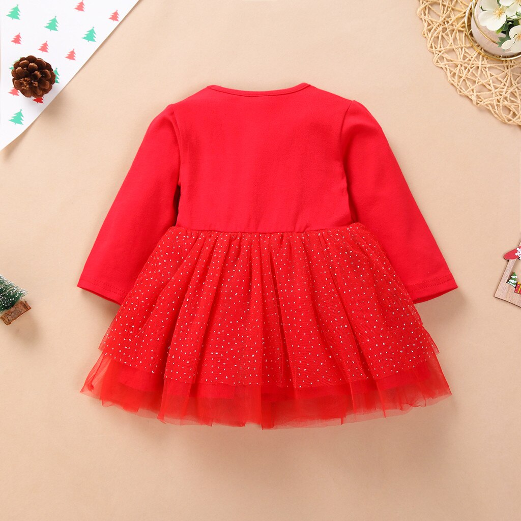 Christmas Dress Girl 12m-4t Newborn Youth Teen Girl Long Sleeve Christmas Day Cartoon Deer Tulle Dress Vestido De Niñas
