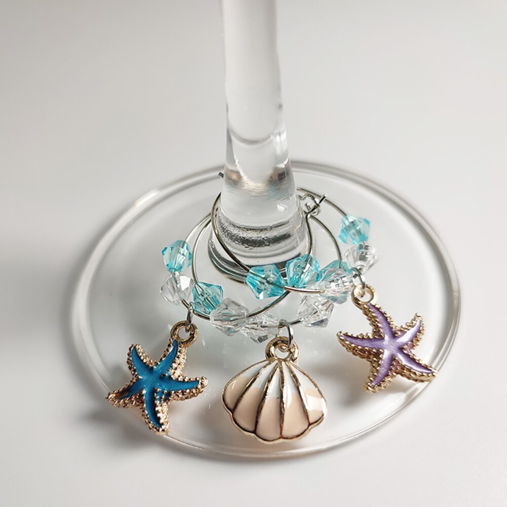 6Pcs Shell Hanger Glas Ringen Identificeren Label Ring Oceaan Stijl Glas Marker