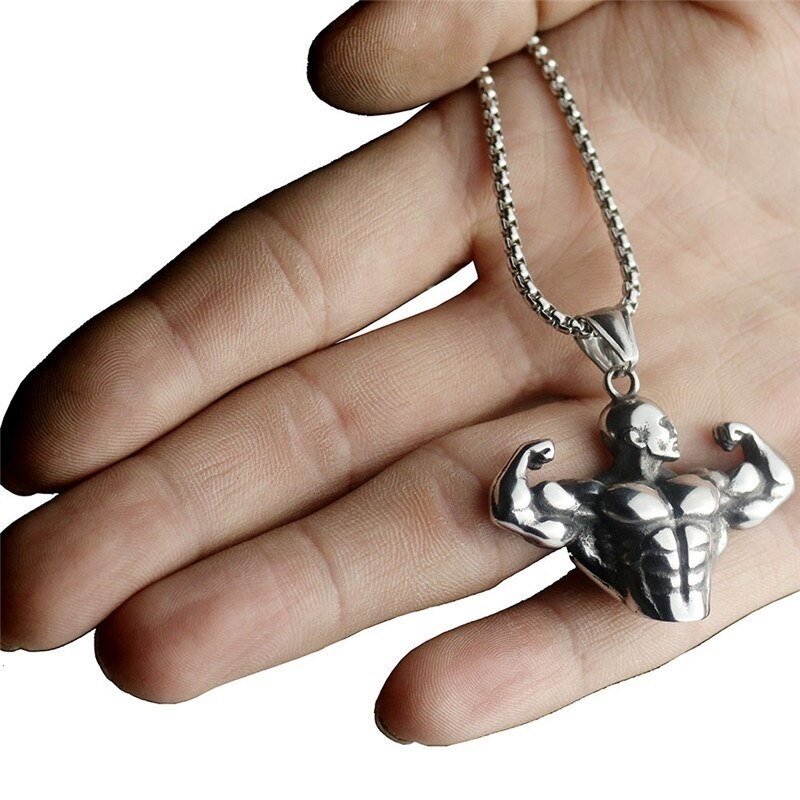 Bodybuilding Arm Spier Man Standbeeld Hanger Mannen Sport Fitness Ketting Heren Ketting Sliding Hanger Accessoires Sieraden