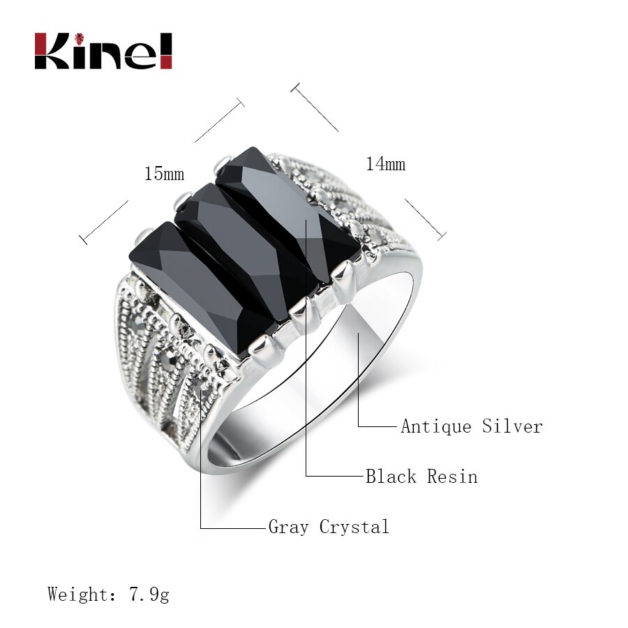 Kinel Heißer gotisch Schwarz Ring Männer Antike Tibetanische Silber Mosaik Helle Kristall Jahrgang-Schmuck Punk Hochzeit Ring