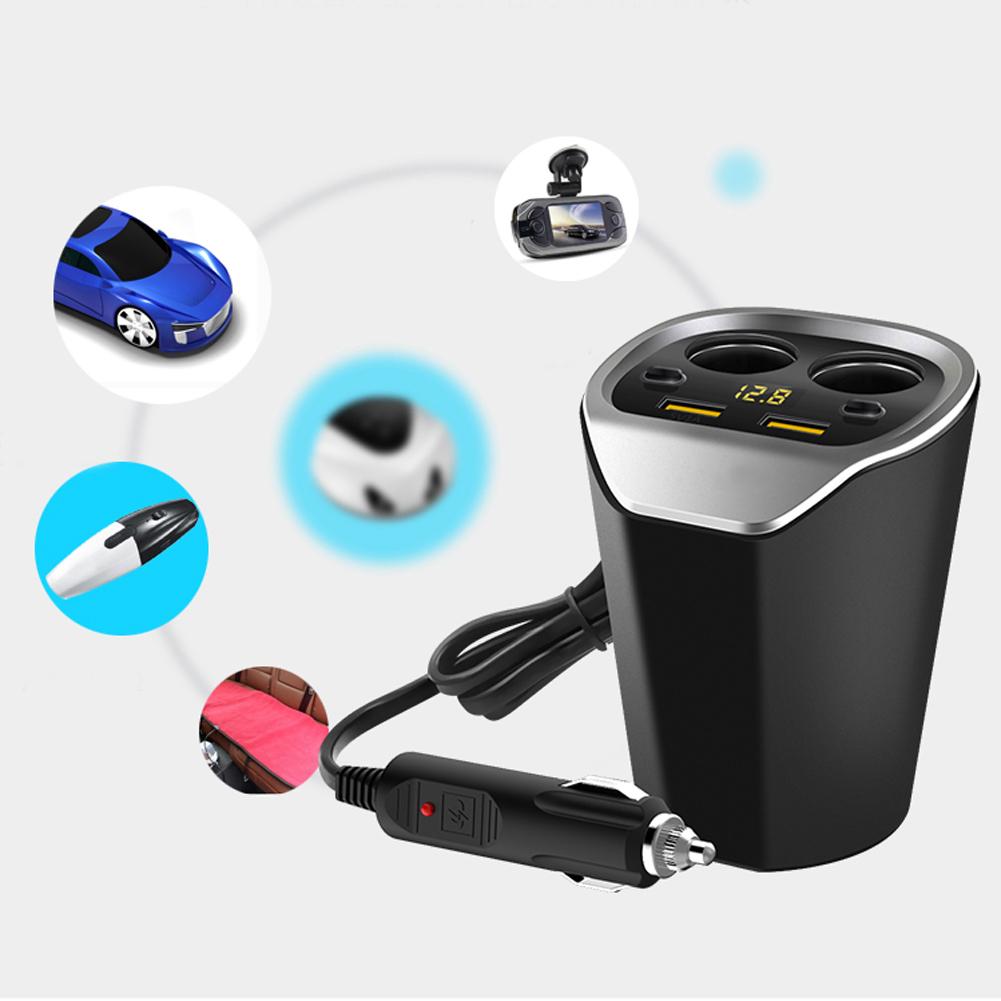 Kfz-ladegerät für zigarettenanzünder, smartphone-usb-adapter, handy-ladegerät mit zwei usb-anschlüssen, digitalanzeige, voltmeter und schnellladefunktion