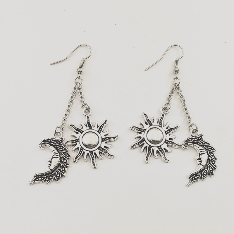 Pendientes de sol y luna para mujer, joyería de sol y luna, joyería wiccan, aretes de sol, luna, de Joyería de Halloween, 1 par