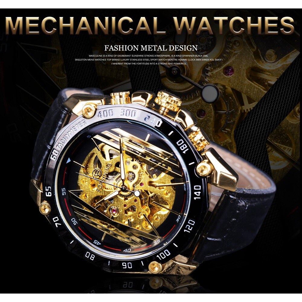 Forsining Grote Wijzerplaat Steampunk Luxe Golden Gear Beweging Mannen Creatieve Opengewerkte Horloges Automatische Mechanische Horloges