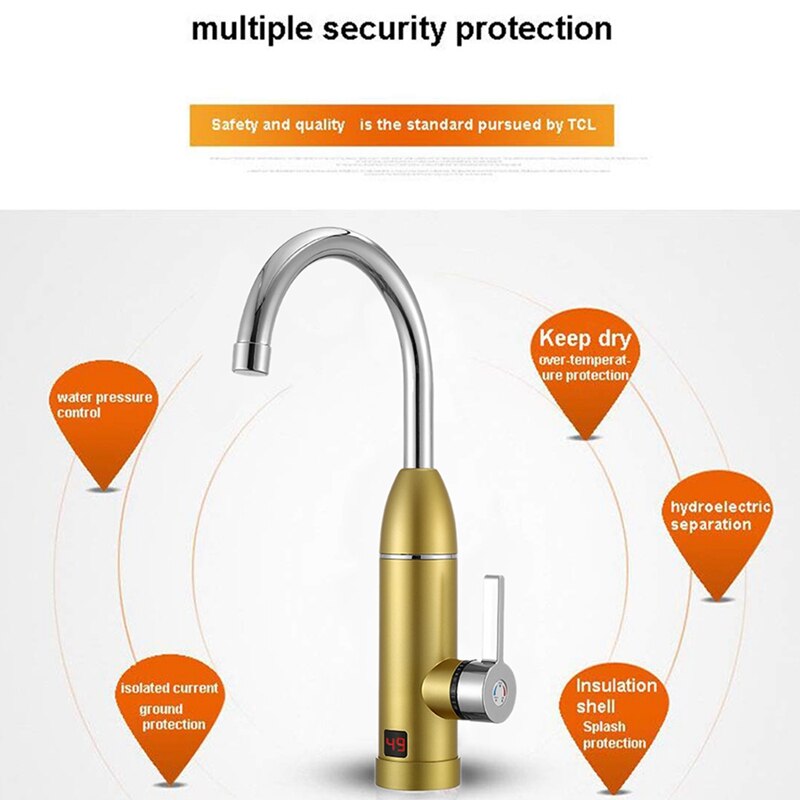 3000W 220V Electric Kitchen Instant Heating Faucet Heater Cold Tankless Water Quickly Heating Tap with LED Display EU Pl