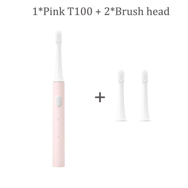 [Newest Version] Original Xiaomi Mijia T100 Mi Smart Electric Toothbrush 46g 2 Speed Xiaomi Sonic Toothbrush Whitening Oral Care: pink add 2 head