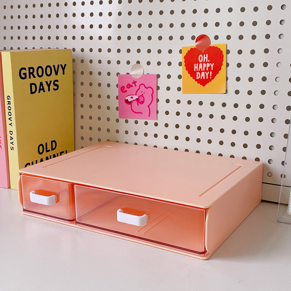 Desktop Acrylic Storage Box Drawer Organizer Large Capacity Sundries Storage Desktop Jewelry Nail Polish Makeup Drawer Container: Pink 2 grids