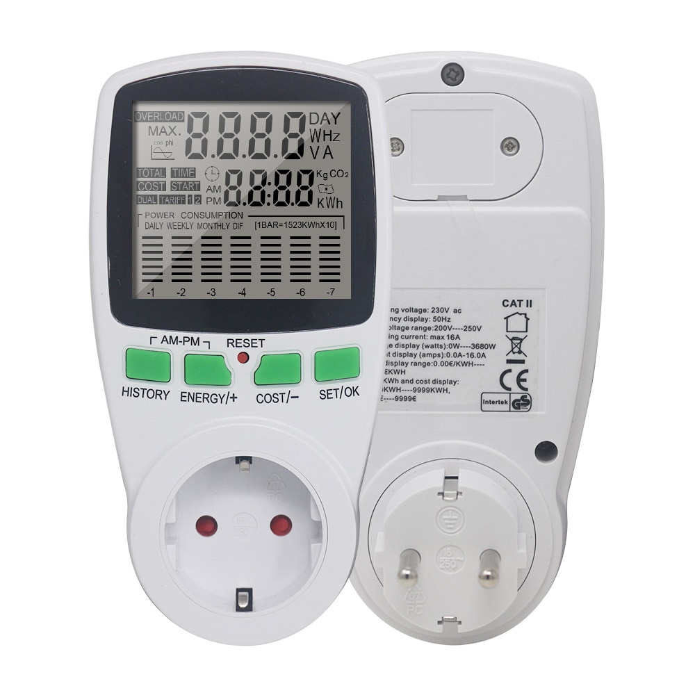 AC Power Energy Meter Digital Wattmeter KWh Watt Volt Amp Time electricity Cost Power Factor Monitor Socket Analyzer 220V EU