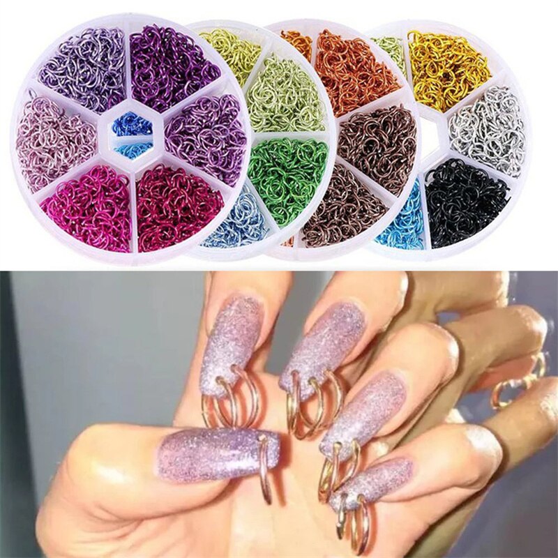Bague en métal pour ongles, alliage d&#39;aluminium 3D, décorations Nail Art, décor de Piercing, mélange de couleurs, bijoux