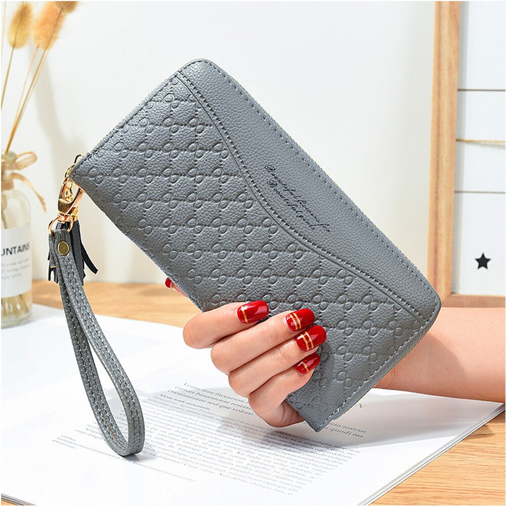 Style Zipper Women Wallet Long Clutch Bag Korean Version Small Double Wallet Standard Wallets Women PU Leather: Gray