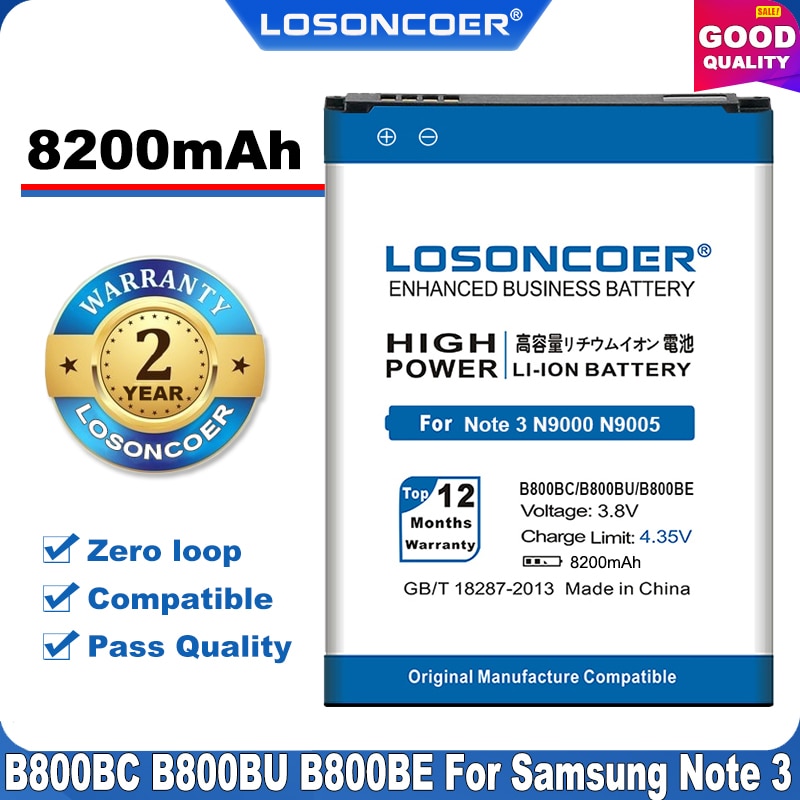 100% Originele Losoncoer B800BC/U/E Batterij Voor Samsung Galaxy Note 3 Iii Note3 N9000 N9005 N900 N9009/8/6 N9002 N9008S N900T/P/A