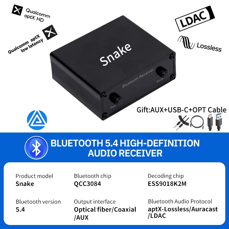 Osound Qualcomm QCC5181 Upscale Bluetooth 5.4 Audio Receiver LHDC Car Home LDAC Lossless Audio Fiber Coaxial Low latency AUX: black