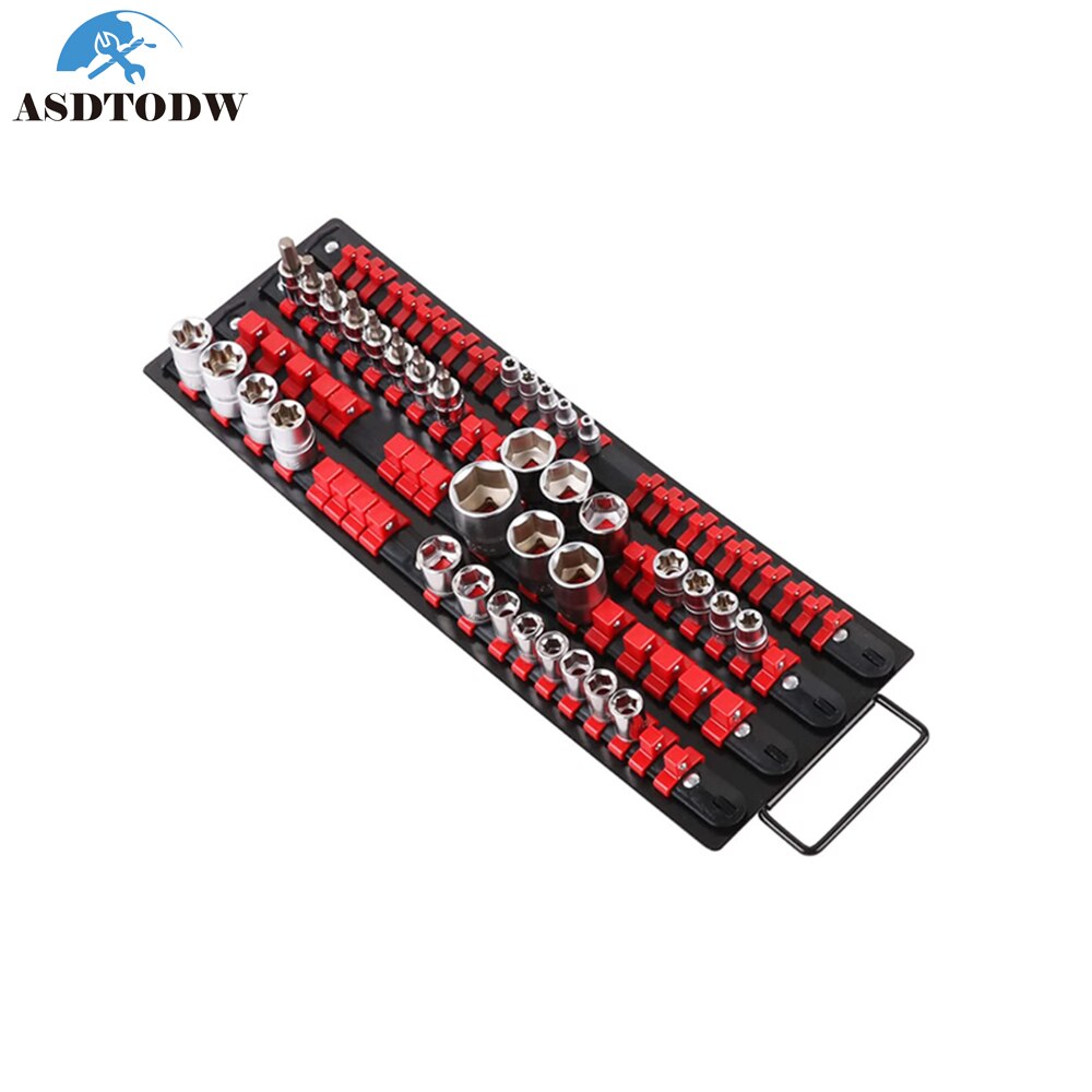 3/6PCS 1/4 3/8 1/2 Socket Wrench Holders Traight Plastic Universal Socket Organizer Rail Bracket Wall Holder Wrench Home Tools: Red