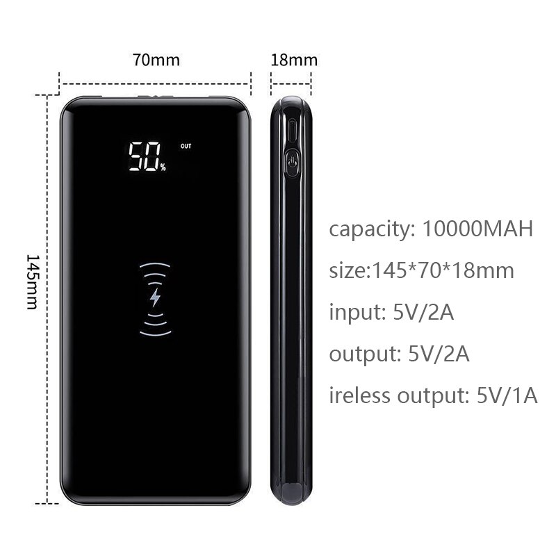 10000Mah Qi Draadloze Oplader Power Bank Externe Batterij Snelle Draadloze Opladen Powerbank Voor Iphone 11 X Samsung Huawei Xiaomi