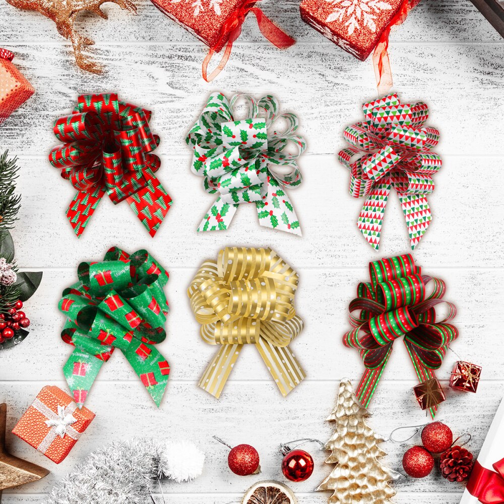 UNOMOR 24PCS Christmas Bows Pull Bows for Decoration Christmas Wrapping Baskets and Wine Bottles Decoration
