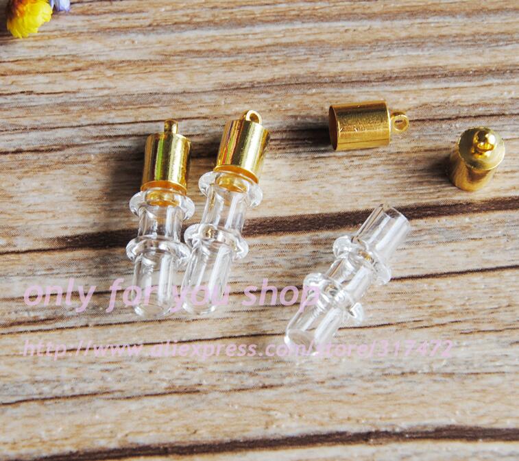 XCDIY 5set/lot 5mm inner diameter glass Vial Pendant gold metal cap DIY miniature glass vial pendant wish bottle: Rhodium Plated