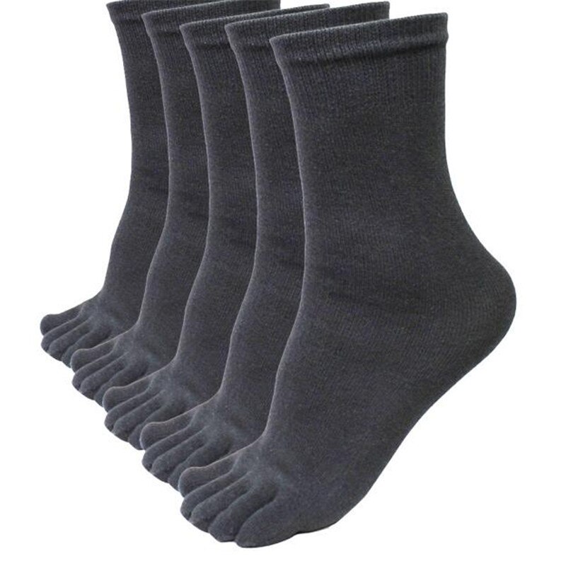 5 Pairs/Lot Solid White Black Gray Men Toe Socks Bamboo Fiber Male Summer Winter Cotton Socks Five/5 Finger Socks: Dark Gray 