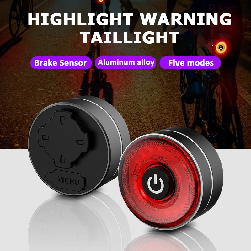 BUCKLOS-luz trasera de freno inteligente para bicicleta, lámpara trasera de bicicleta de alto brillo, carga USB, luz trasera de advertencia impermeable LED