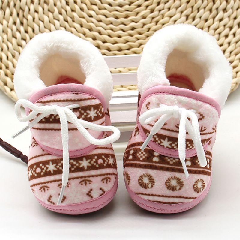 Cotton Padded Infant Baby Boys Girls Soft Boots Cute Baby Shoes Spring Warm Soft Baby Retro Printing Shoes 6-12M