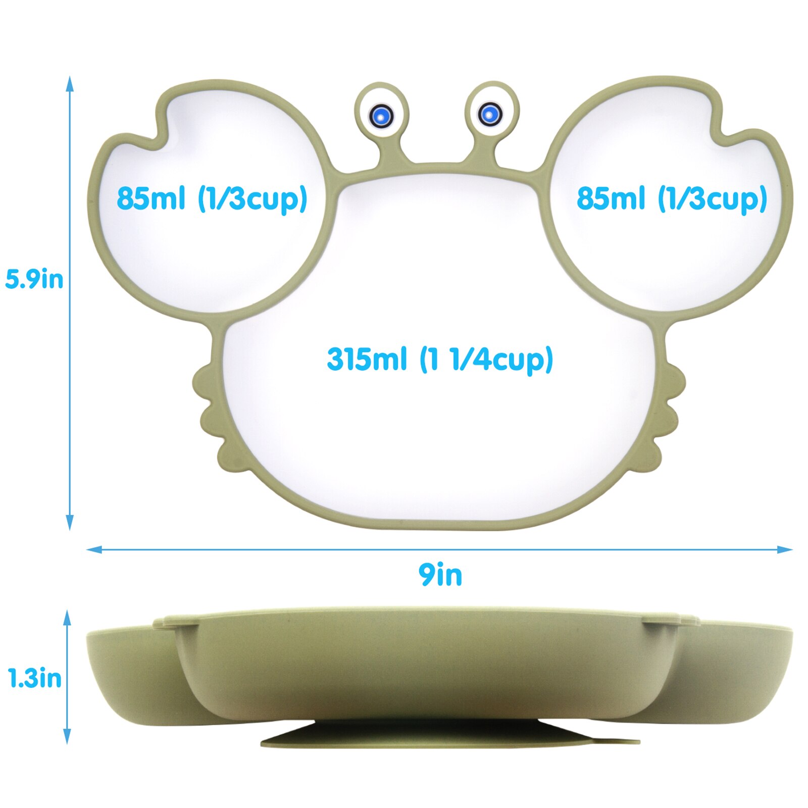 Vajilla de alimentación de bebé con dibujos animados, platos de cangrejo para niños, vajilla para comer, plato anticaliente, tazón de entrenamiento dividido para bebé