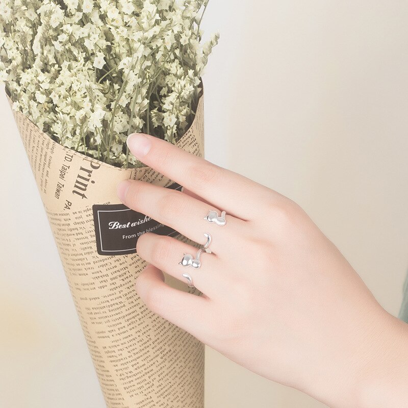 modisch Silber Farbe Katze Ohr Ringe Für Frauen Braut Hochzeit Engagement Schmuck Große Öffnung Antike Ringe