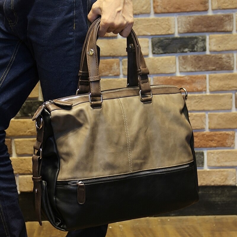 Handbags Casual Mens Satchel 14 Inch Computer Laptop Bags PU Leather Weekender Work Bags for Men