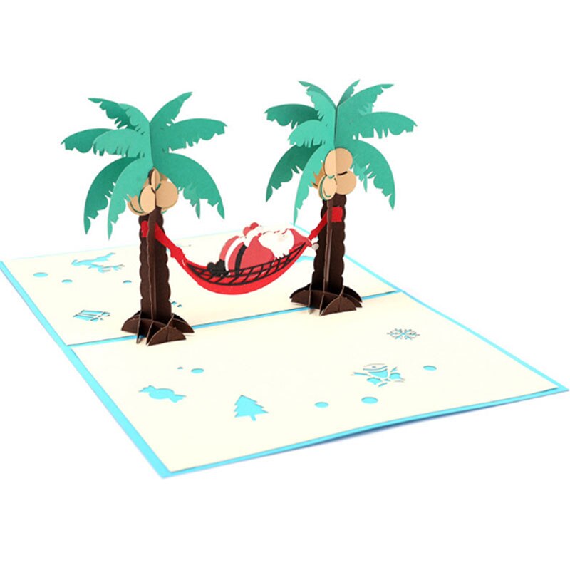 Vacation Santa Claus 3D Christmas Cards Pop Up Christmas Decoration Card Xmas Greeting Year Invitations for