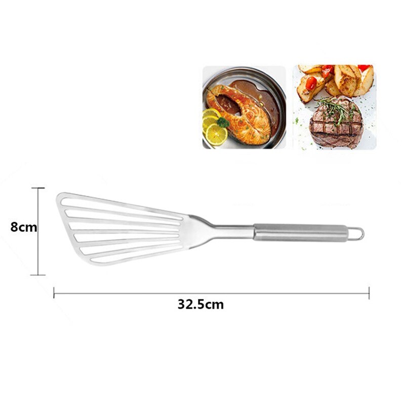 Home Kitchen Bar Stainless Steel Flat Fish Slice Frying Spatula Leaky Shovel