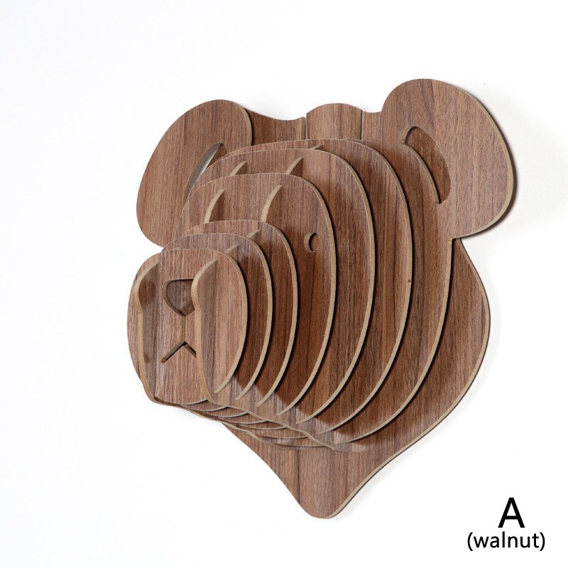 Big 36x40x22cm White Teddy Bear Wall Hanging Craft DIY 3D Puzzle Wood Animal Craft For Home Decoration Polar Bear Animal Head: A walnut