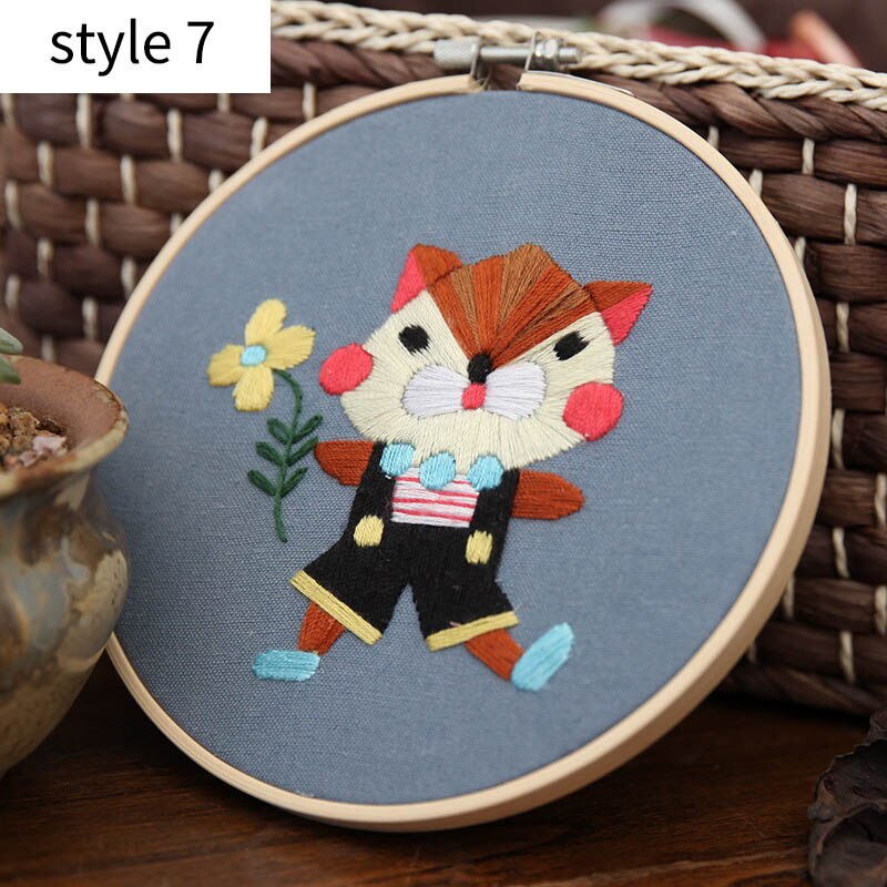Pinturas colgantes, 15x15cm, Kit DIY bordado hecho a mano, paquete de Material de costura para principiantes con bonitos dibujos de animales