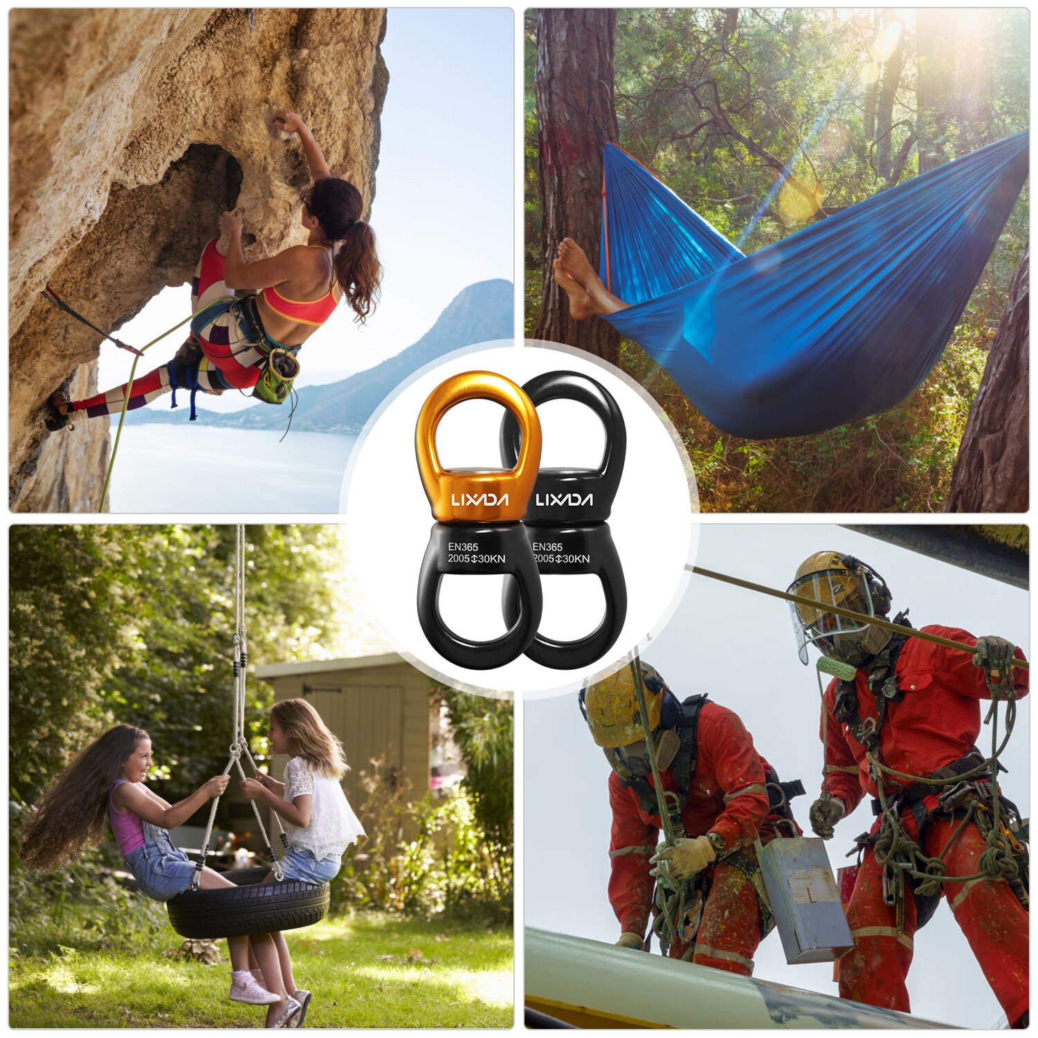 Lixada Swing Swivel 30kN Safest Rotational Device Swing Spinner Carabiner Swivel Climbing Rope Swivels for Swing Setting Hammock