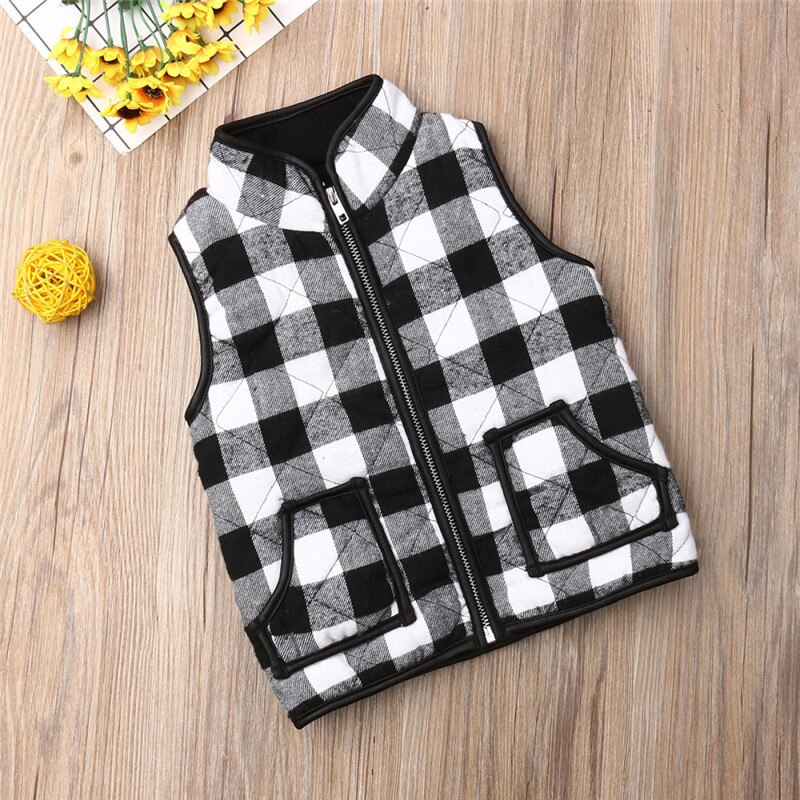 Kids Baby Meisjes Herfst Winter Vest Vest Jasje Gilet Uitloper Plaid Rits Mouwloze Mode Jas