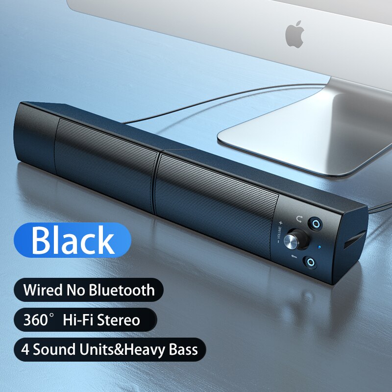 Computer Speakers Detachable Bluetooth Speaker Bar Surround Sound Subwoofer For Computer PC Laptop USB Wired Dual Music Player: Black No Bluetooth